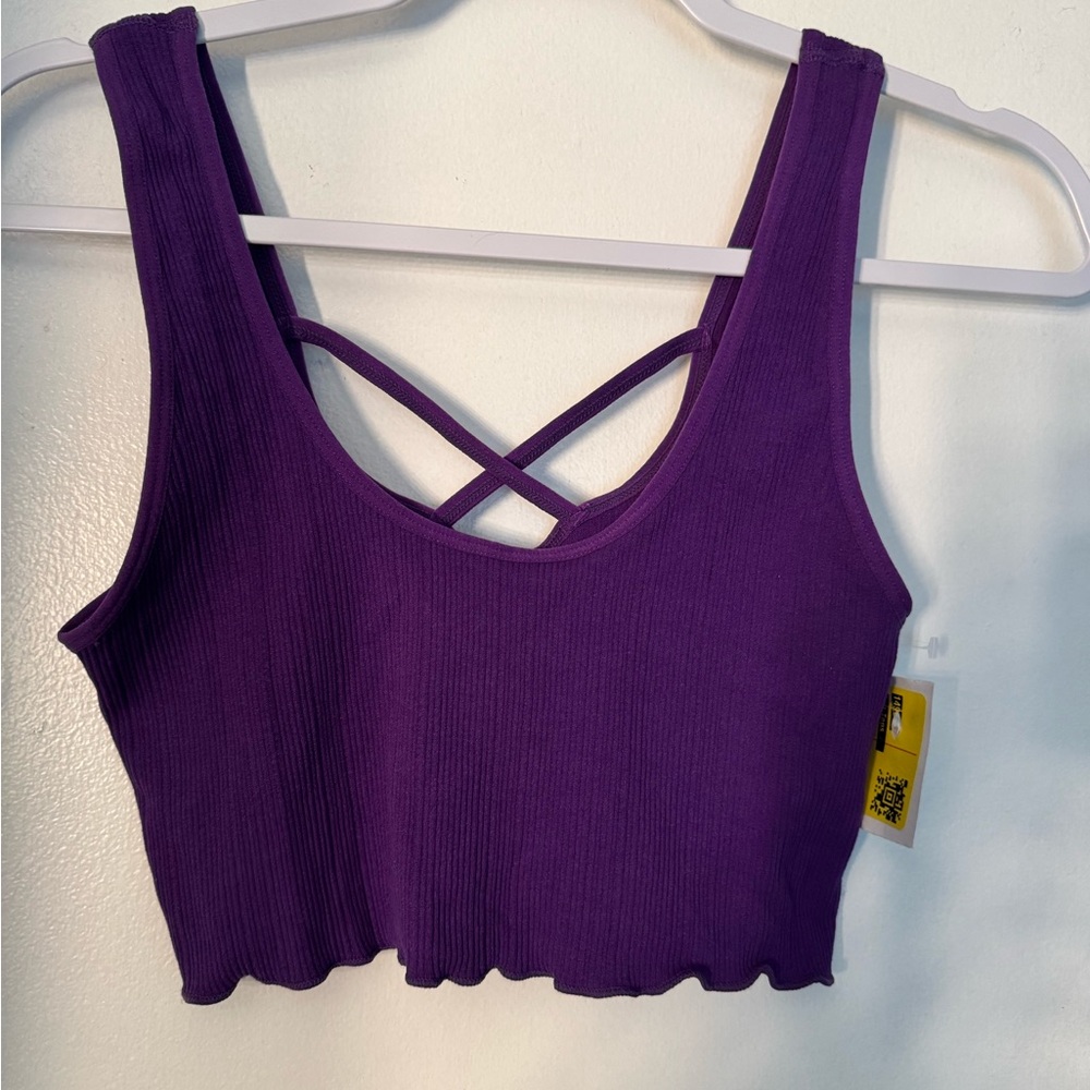 Abound Purple Ribbed Crop Top - Picture 3 of 6